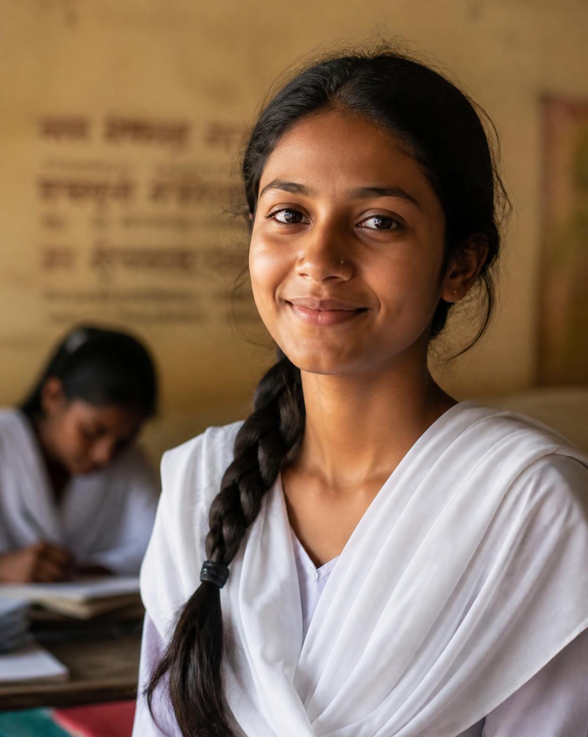 A young student whose education is supported by Pink Care Token
